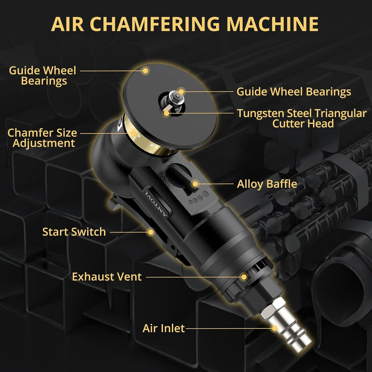 AMTOVL Pneumatic Chamfering Tool, Mini Air Chamfer Tool W/ 10C & 10R Blades