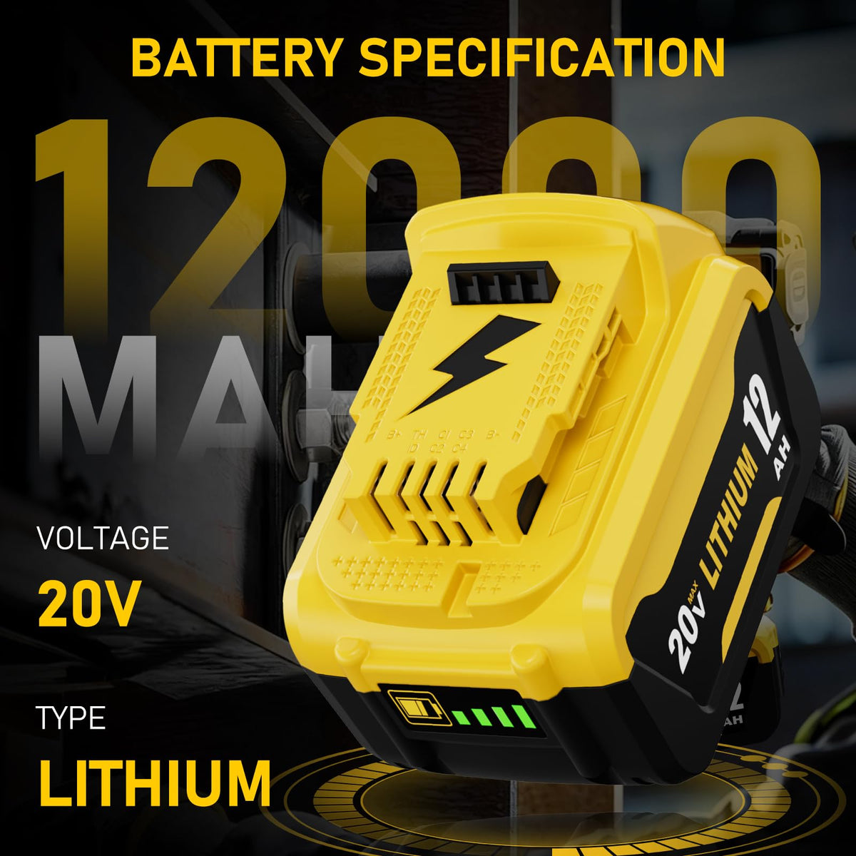 2 Packs 12000mAh DCB208 Battery Replacement for Dewalt 20V Max Battery