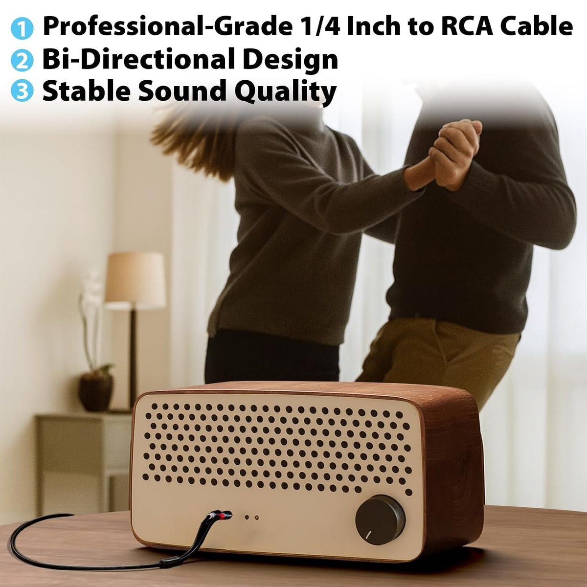 1/4 Inch to RCA Cable, 6.35mm TRS to 2 RCA Audio Cord, 1.3 FT | Gold-Plated Quarter Inch to Stereo Adapter Cable