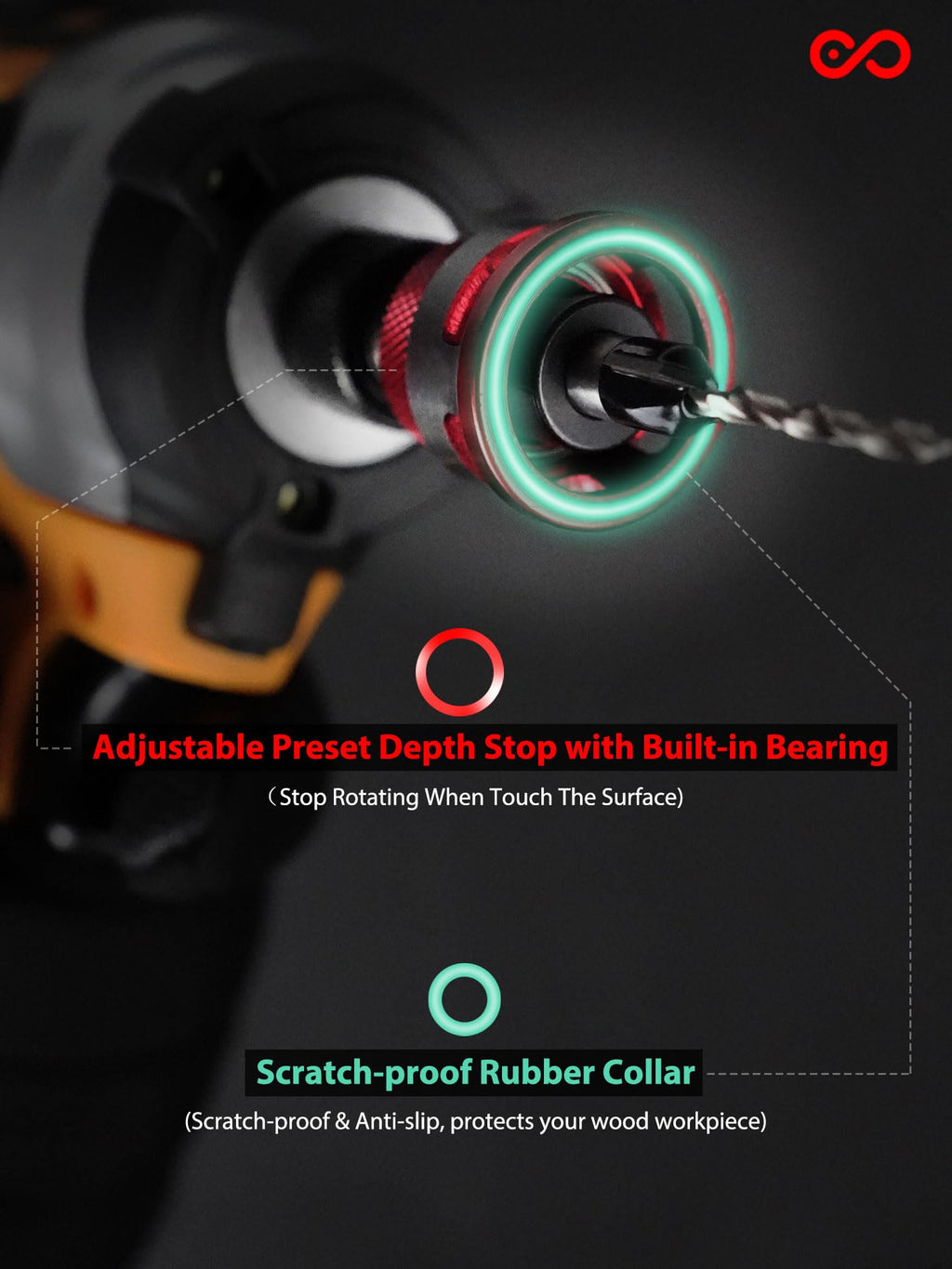 Faoyoon 9PCS Countersink Drill Bit Set with Adjustable Depth Stop Collar