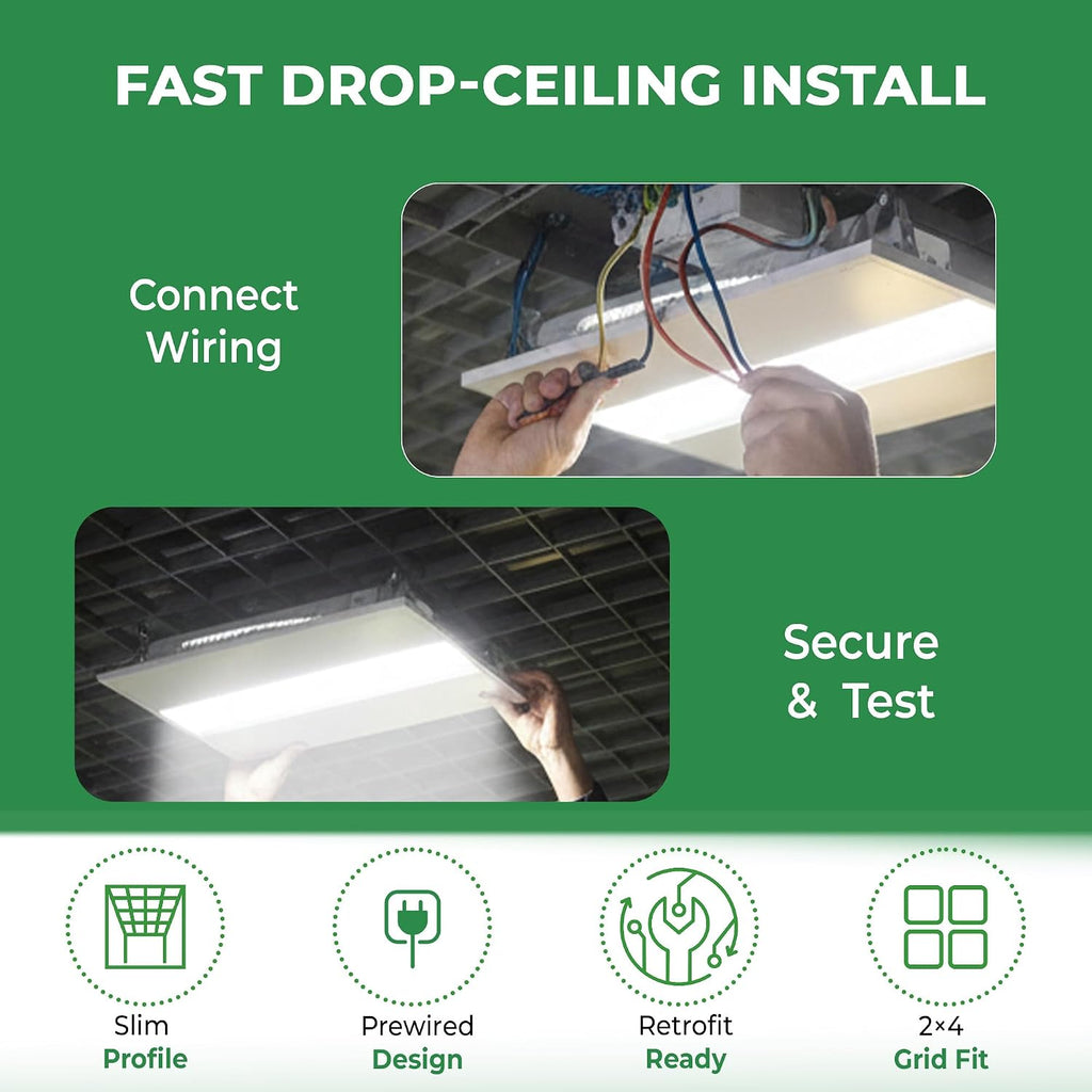 E2 Lighting 2 Pack 2x4 LED Troffer, LED Light with Emergency Battery Backup