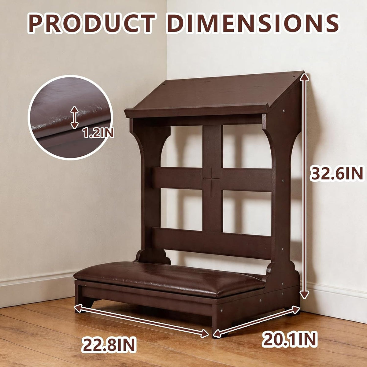 Prayer Bench Kneeler, Kneeling Stool, Wooden Kneeler Bench with Cushion, Church Kneelings Stand Stool, Padded Prayer