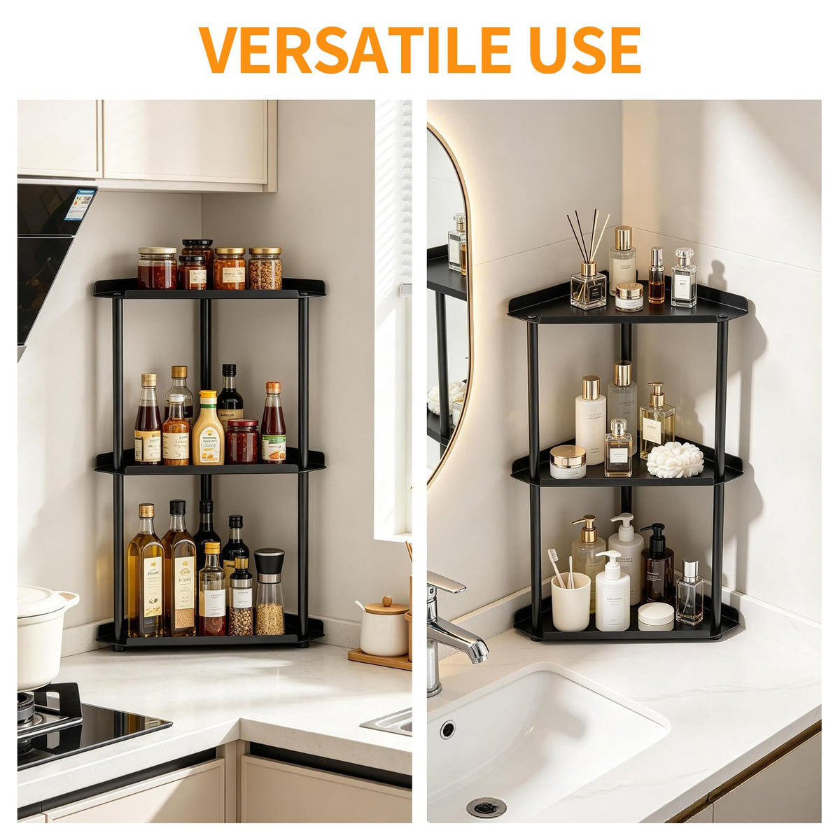 3 Tier Bathroom Counter Organizer, Vanity Organizer Corner Shelf