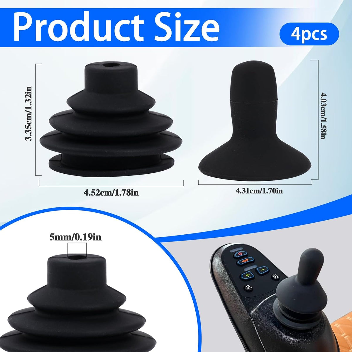 4 Pcs Wheelchair Joystick Button Cap Joystick Controller Knob and Gaiter Black Wheelchair Accessories Joysticks Button Cover Power Chair Parts for Electric Mobility Scooter Electric Drive