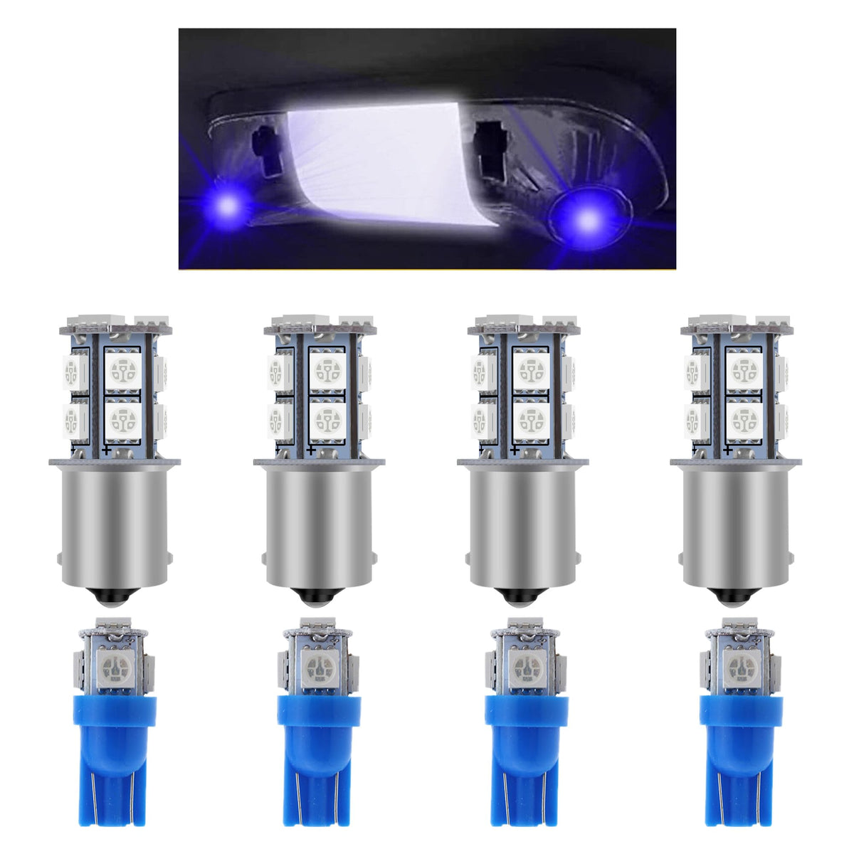 GLOFE 8Pcs Blue Interior Map Dome Light LED Bulbs Compatible with 1987-1996 Ford F-150 F-250 Bronco