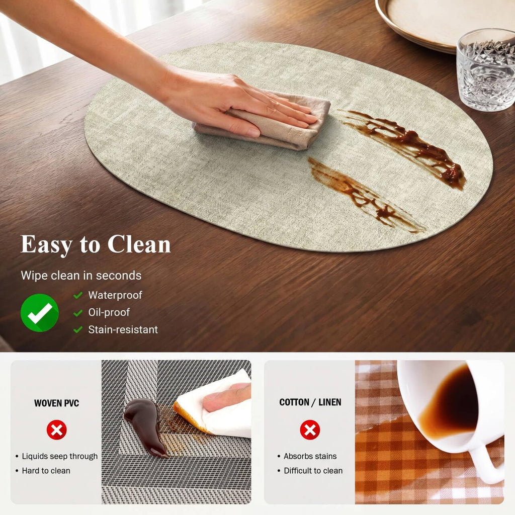 Faux Leather Oval Placemats Set of 6, Sage Green