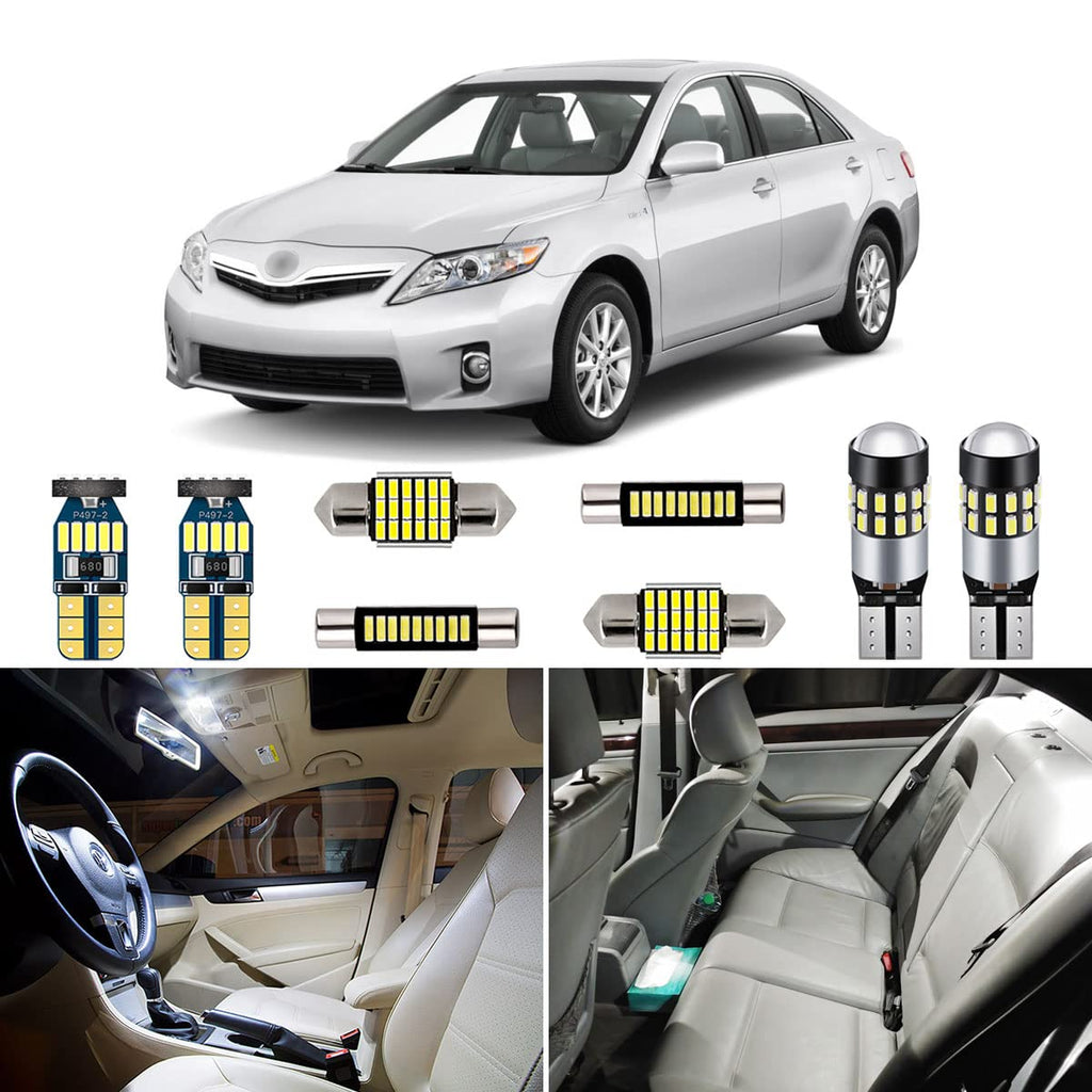 AUTOGINE 13 Piece White LED Interior Lights Kit for Toyota Camry 2007 2008 2009 2010 2011 Super Bright 6000K Interior LED Light Bulbs Package + Install Tool