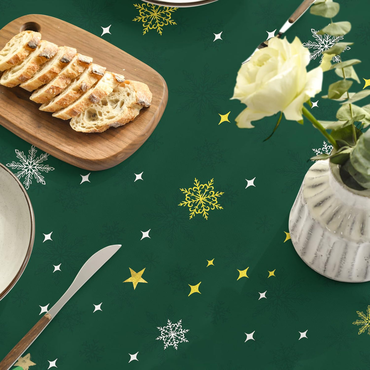 Christmas Tablecloth 70 x 70 Inch Round Christmas Trees Green