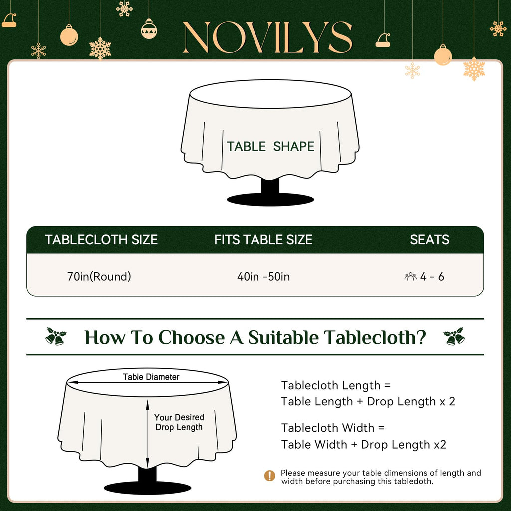 Green Christmas Round Tablecloth Xmas Tree Holiday Decor, 70 Inch