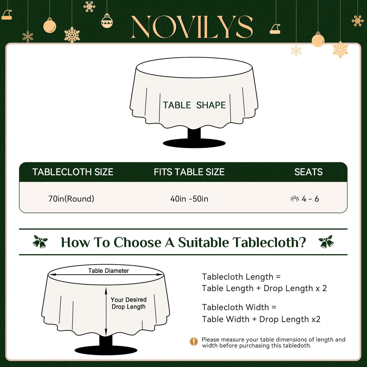 Green Christmas Round Tablecloth Xmas Tree Holiday Decor, 70 Inch