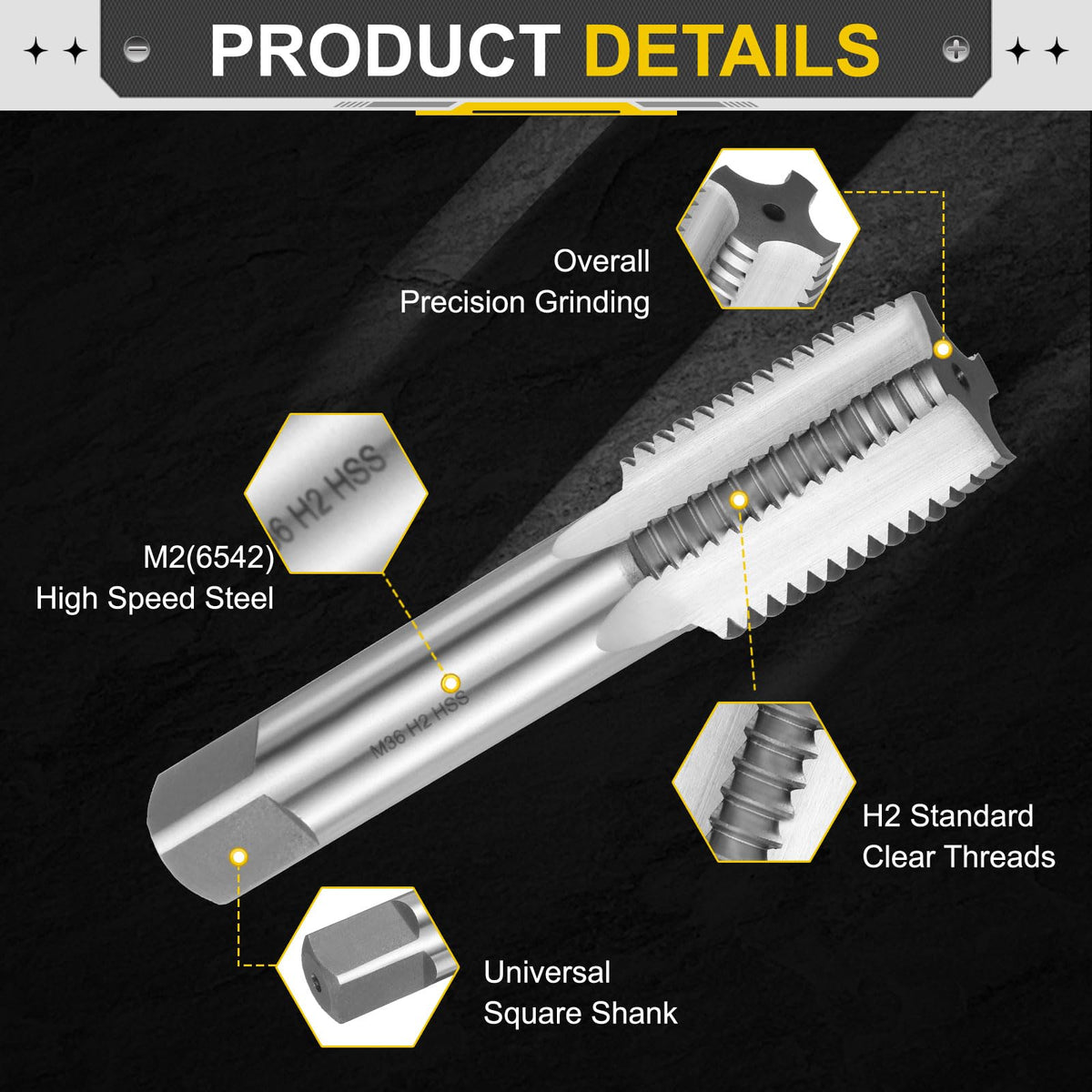 uxcell Hand Plug Tap M36x4 H2 Metric Thread Plug Style Taps HSS6542