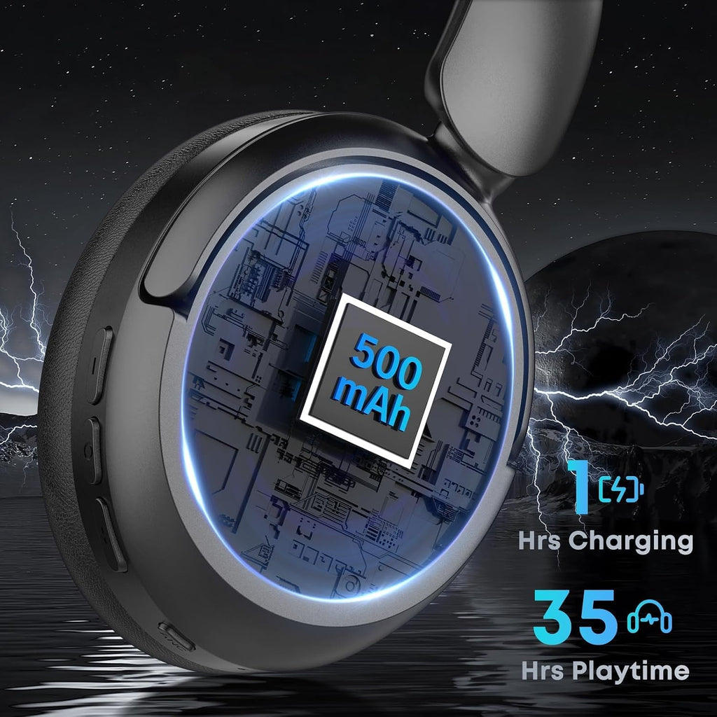 Bluetooth Headphones, Hybrid Active Noise Cancelling Over Ear Headphones | 35H Playtime, HiFi Stereo Foldable