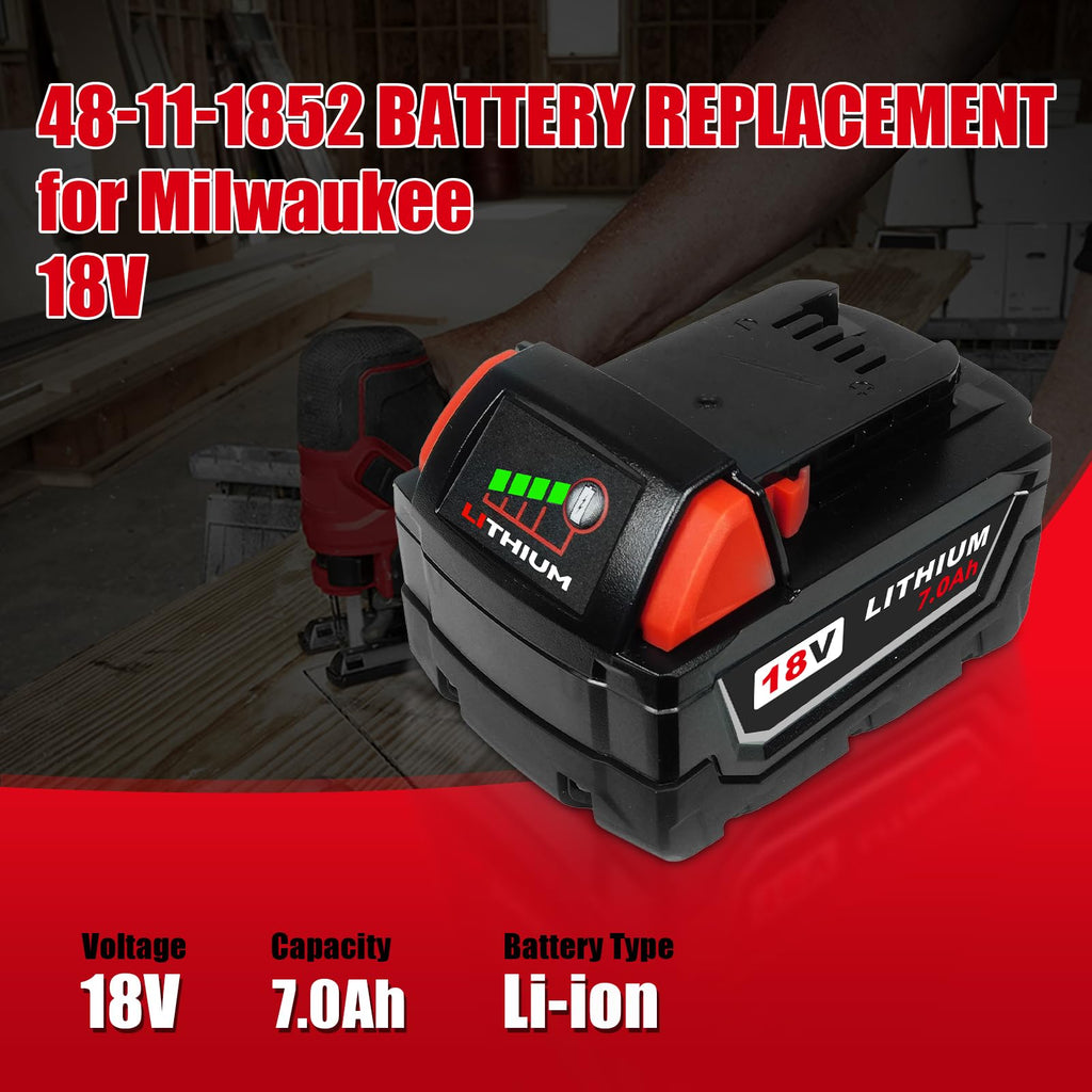 7.0Ah 18V 2 Pack Replacement Battery for Milwaukee 18V 48-11-1852