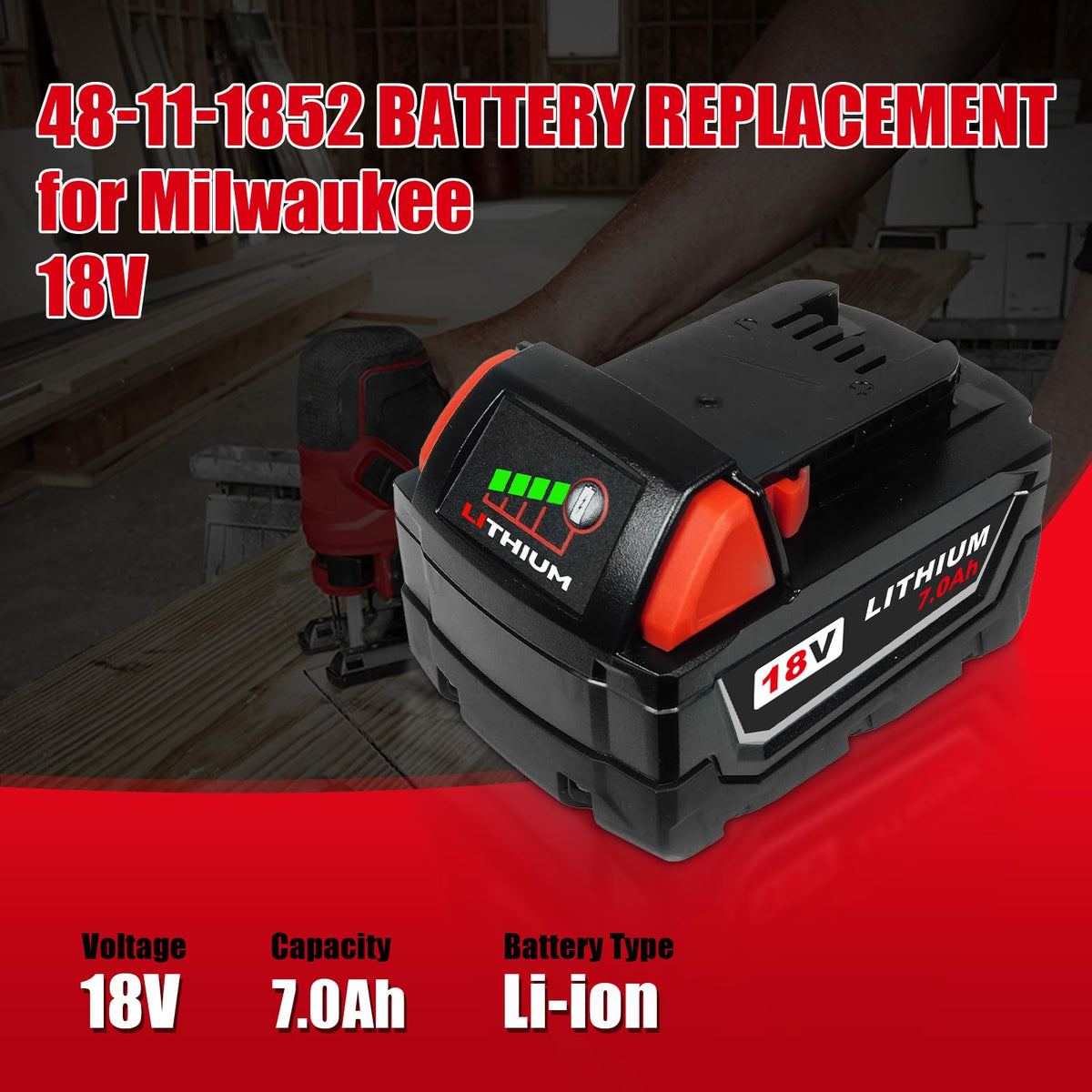 7.0Ah 18V 2 Pack Replacement Battery for Milwaukee 18V 48-11-1852