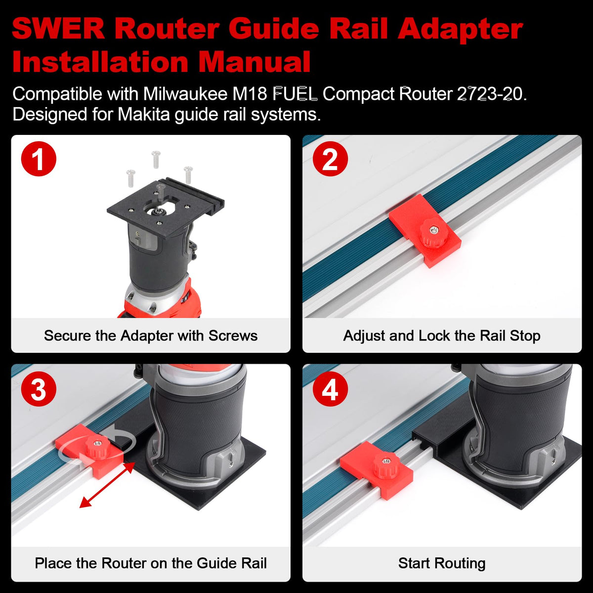SWER Guide Rail Adapter for Milwaukee Compact Router, Precision Track Guide