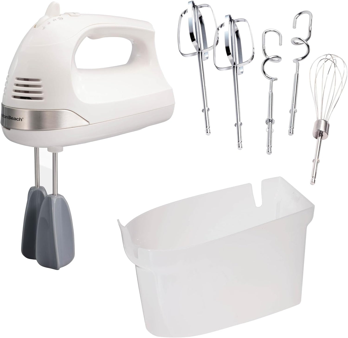 6-Speed Electric Hand Mixer With Easy Clean Beaters | Traditional Beaters | Dough Hooks | Whisk | Snap-On Storage