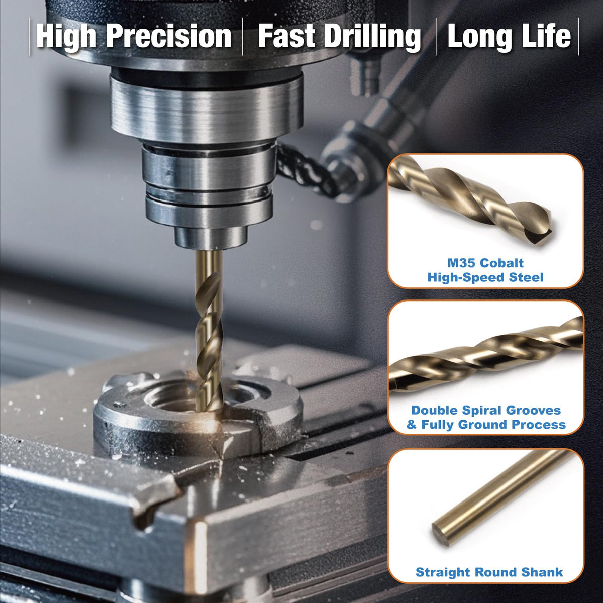 FiLwW 20Pcs 3/16" Cobalt Drill Bit Set, M35 High Speed Steel Jobber Length Drill Bit Kit for Hardened Metal, Stainless Steel, Cast Iron, Wood and Plastic