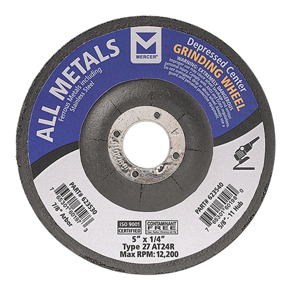 Mercer Industries 623530 Type 27 Depressed Center Grinding Wheel, For All Metals, 5" x 1/4" x 7/8", 25-Pack