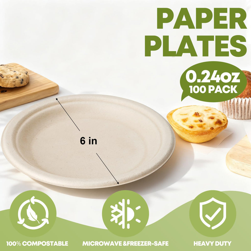 100 Pack Small Paper Plates 6 Inch, Dessert Plates Disposable