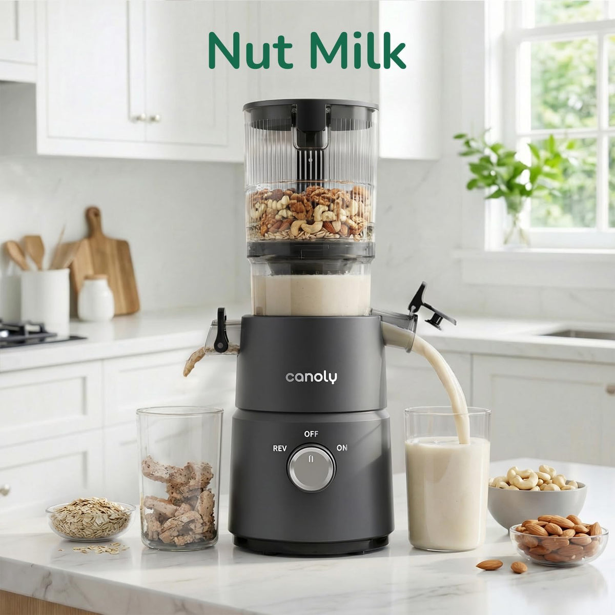 2-in-1 Cold Press Juicer C03, Makes Juice & Nut Milk | 4.5" Wide Feed Chute Masticating Juicer Machine, 2-in-1