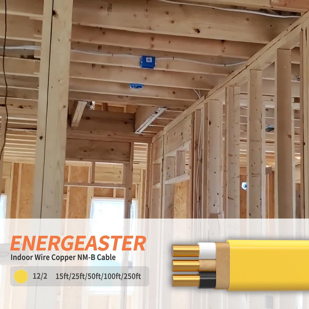 Solid Indoor 12/2 W/G NMB Cable 100ft, Electrical Wire, Yellow | 100FT NMB Cable 12 Gauge Wire 2 Conductors 600V Bare