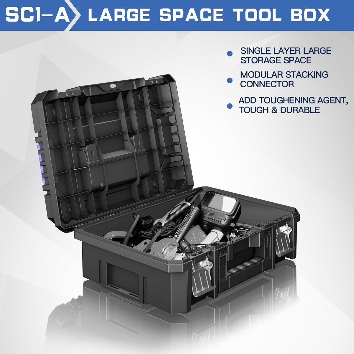 4 Tier Stackable Rolling Tool Box with Wheels, 18” Tool Box Organizer