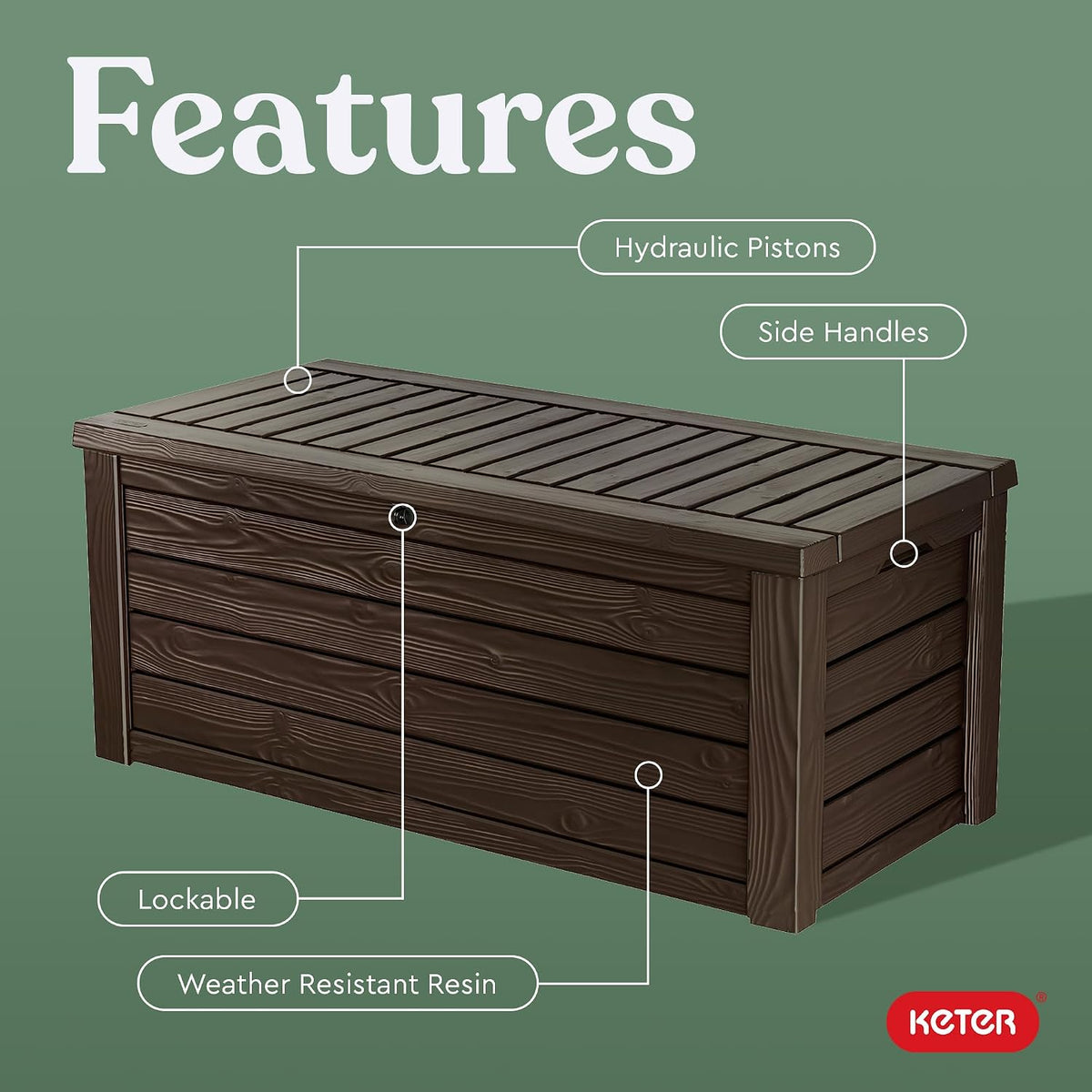 Westwood 150 Gal Outdoor Storage Box for Patio and Pool Accessories | Brown, Resin, Large, Weatherproof, Lockable