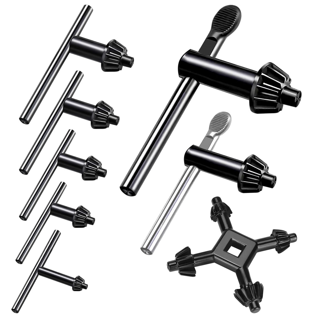 Waltool 8Pcs Universal 4 in 1 Drill Chuck Key Wrench and 3/4" 5/8" 1/2" 3/8" 1/4" 5/32" T-Handle Keyless Chuck Drill Press for Electric Drill Clamping Tool