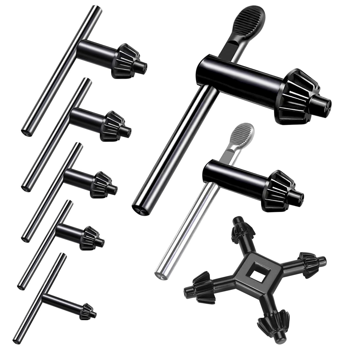Waltool 8Pcs Universal 4 in 1 Drill Chuck Key Wrench and 3/4" 5/8" 1/2" 3/8" 1/4" 5/32" T-Handle Keyless Chuck Drill Press for Electric Drill Clamping Tool