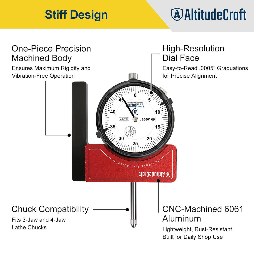 Lathe Tool Post Indicator Holder with .0005″ Dial Indicator