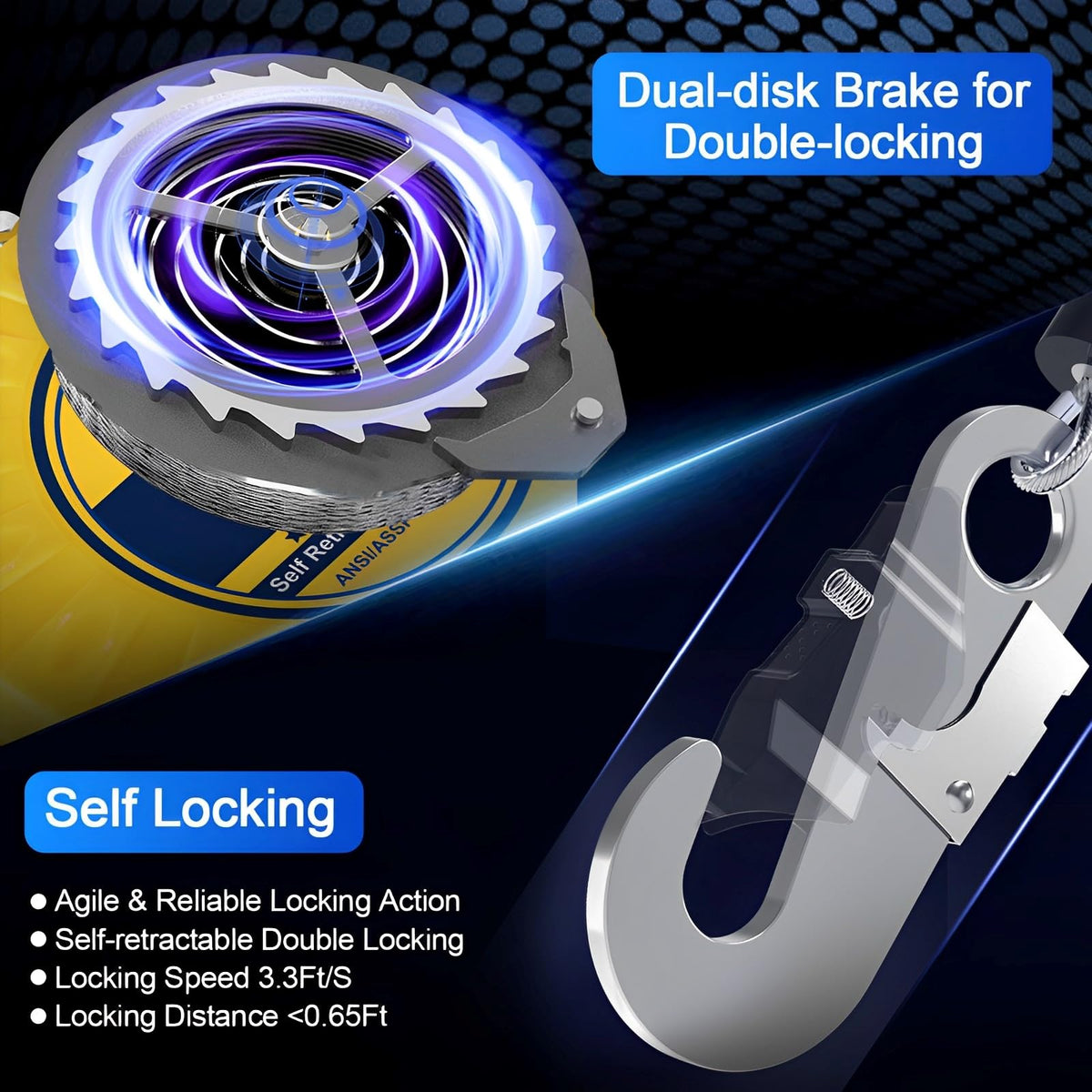 Self Retractable Lifeline Fall Protection Arrester 33FT Double Locking Roofing Safety Rope Lanyard Fall Arrest Gear