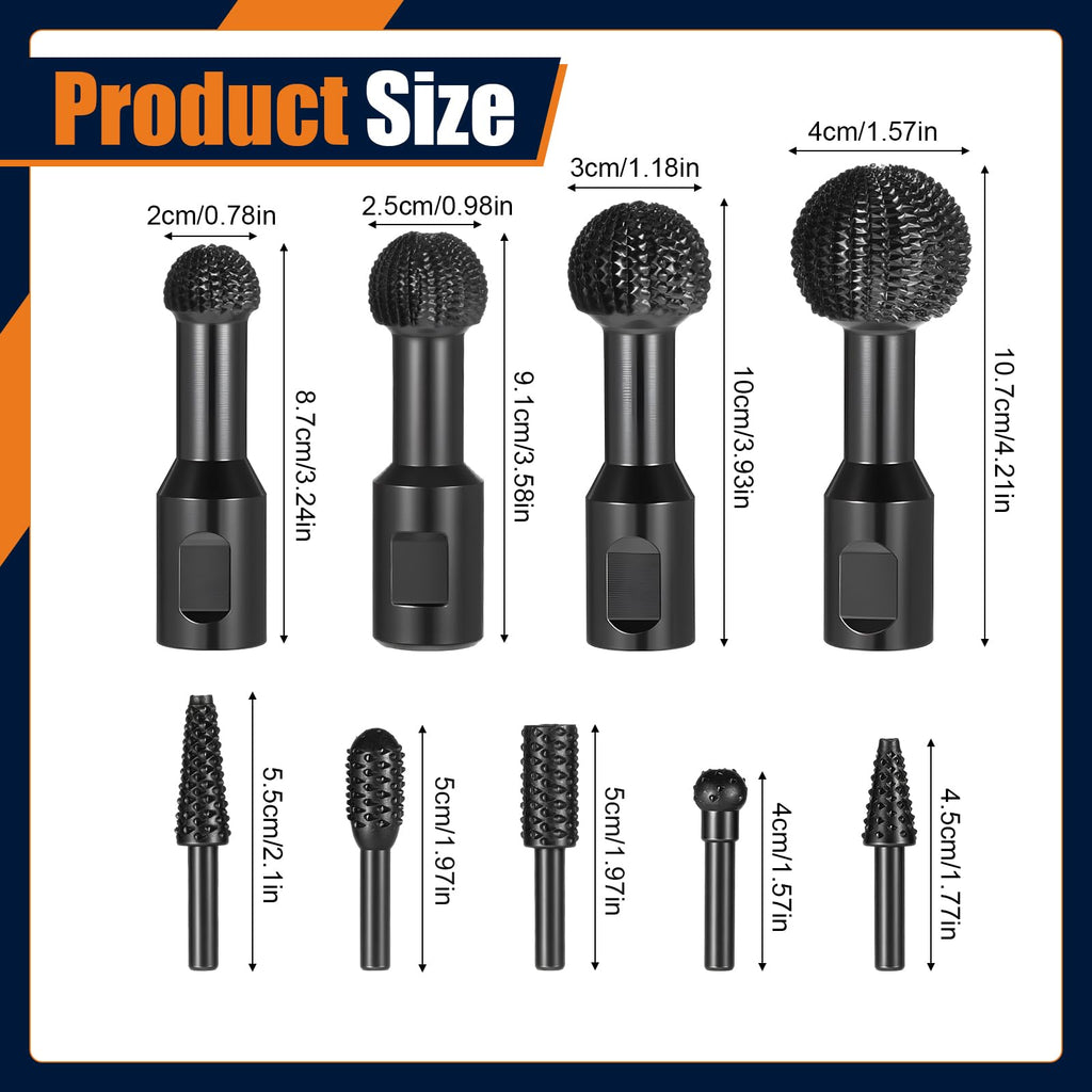 EIHPDEI 9 Pcs Sphere Rotary Burr Set for Engraving Grinding Polishing
