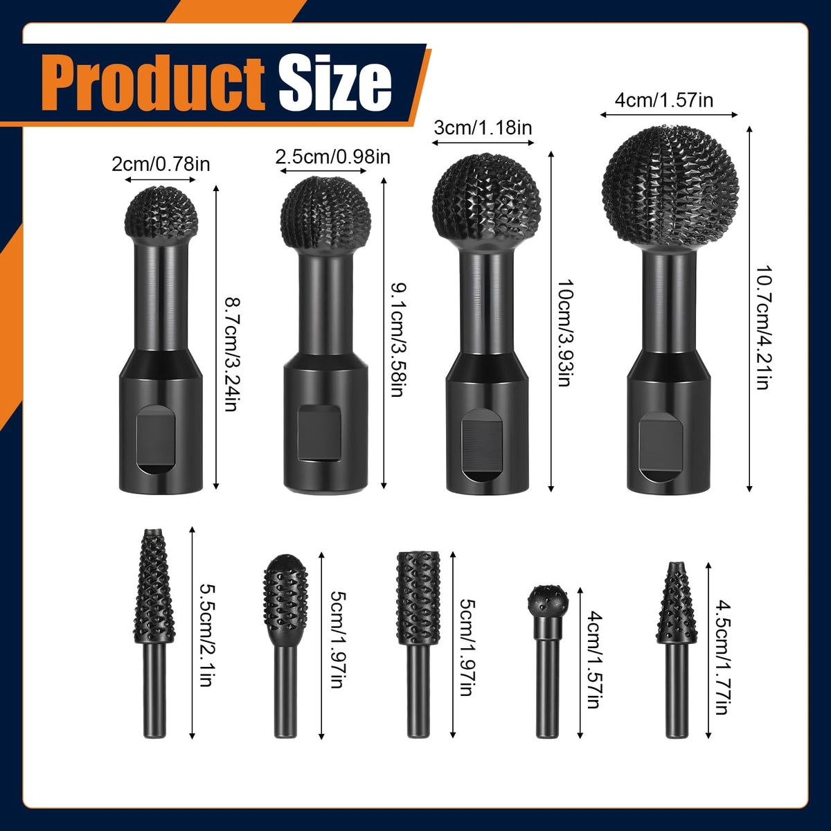 EIHPDEI 9 Pcs Sphere Rotary Burr Set for Engraving Grinding Polishing