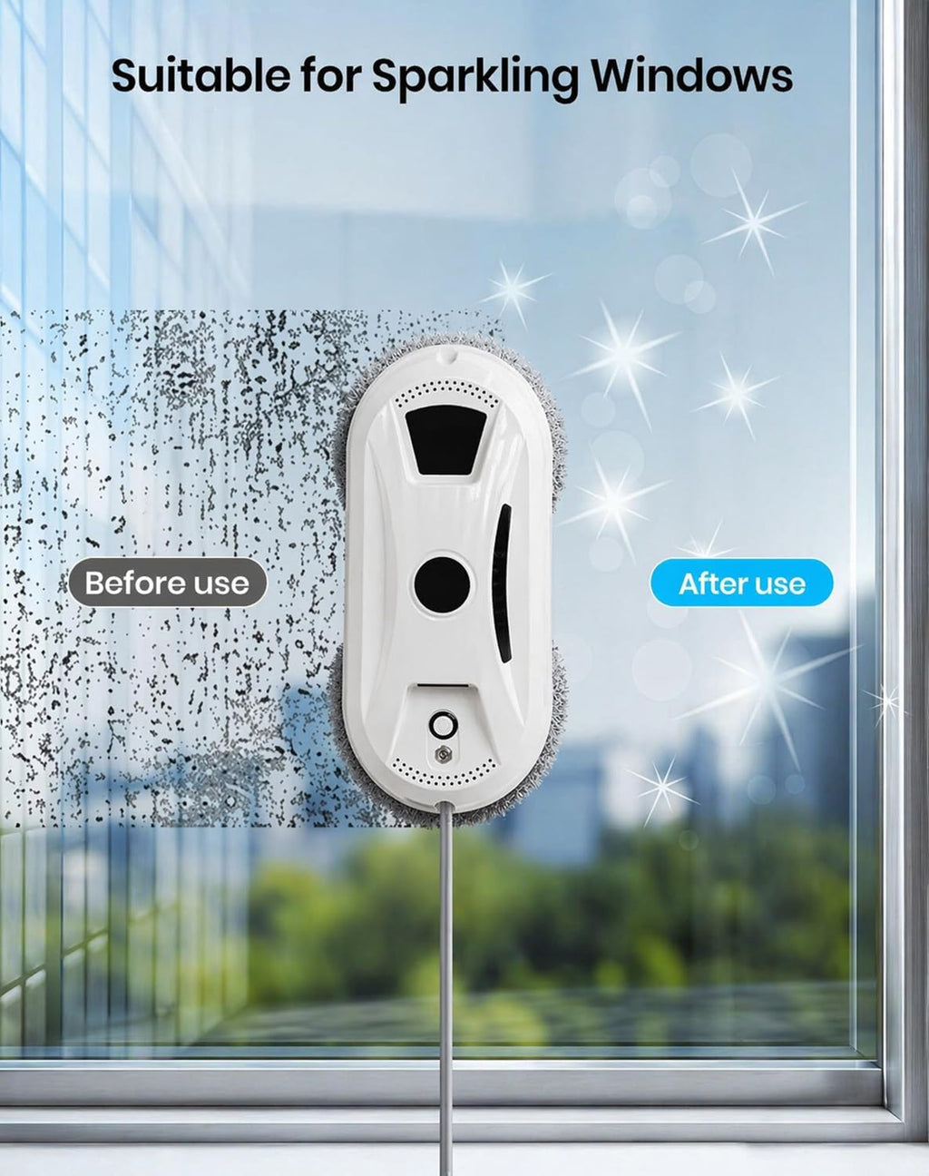 Automatic Window Cleaning Robot, Smart Glass Cleaner with 2800Pa Strong Suction, Edge Detection & Anti-Drop System