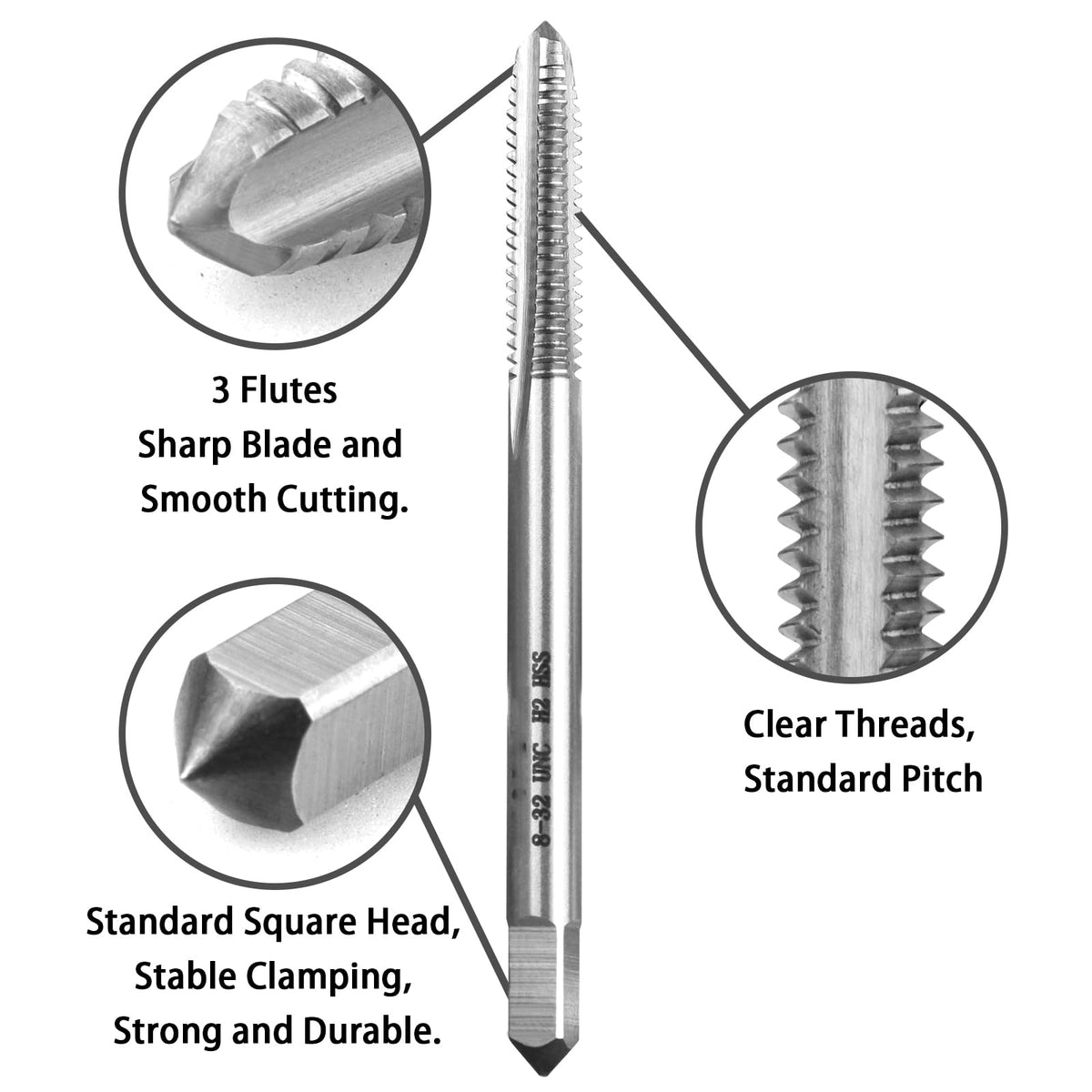 LWCUSNJ 2pcs No 8-32 UNC Thread Tap Right Hand, M2 HSS 8 x 32 UNC Straight Fluted Machine Tap