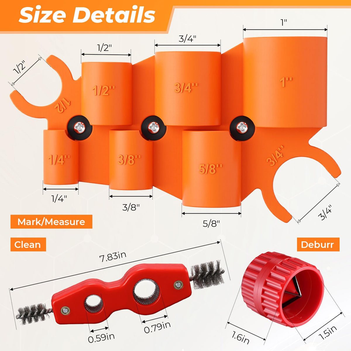 Lanties 3 Pcs Pipe Deburring Tool, Copper Cutter Gauge for PEX CPVC 1/4-1"