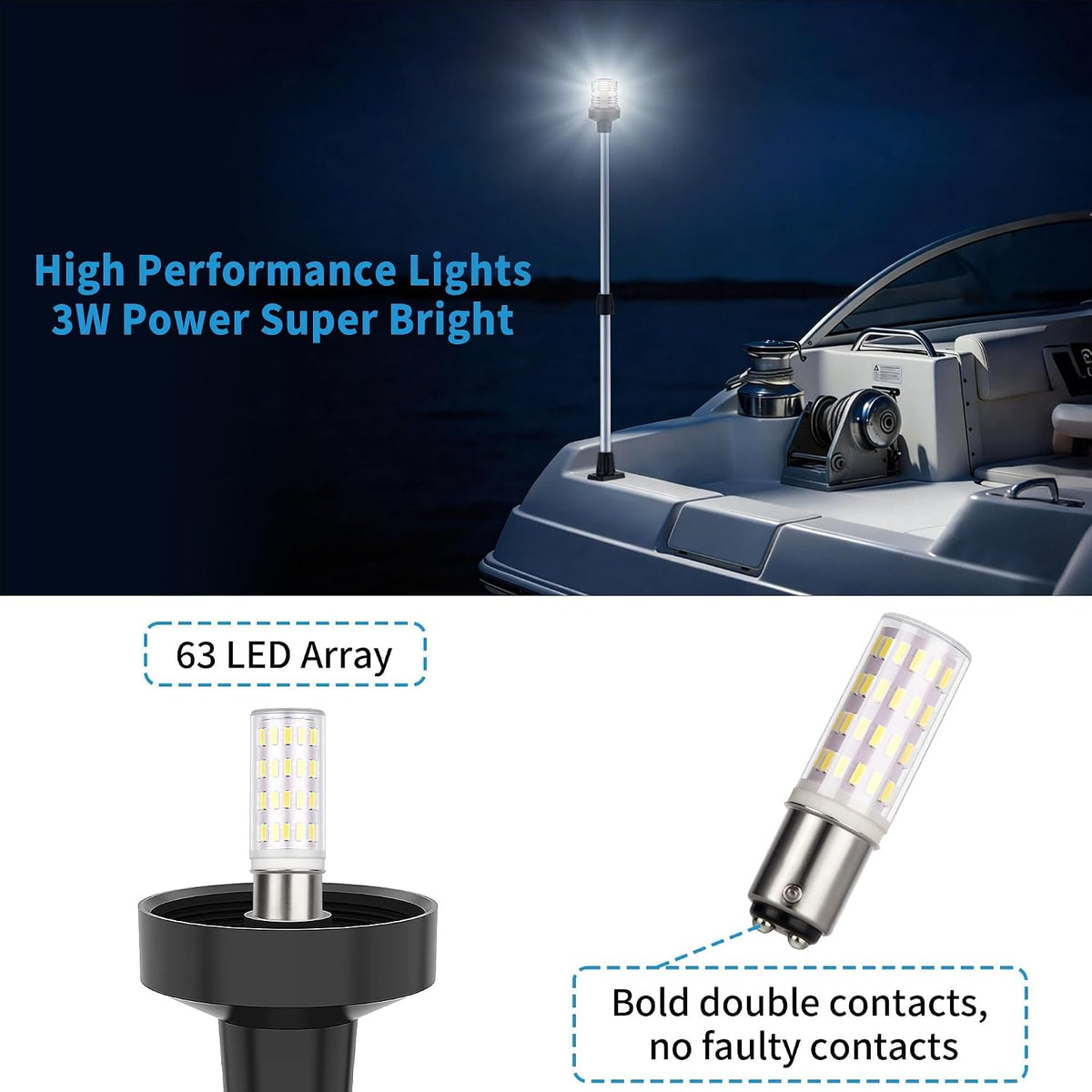 Obcursco Boat Stern Lights, 27"-48” Telescoping Pole Anchor Light with Base