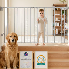 31.5-55" x 28" H Extra-Wide Adjustable Hardware/Pressure-Mounted Pet & Child Safety Gate with Dual-Lock Walk-Through Swing Door for Stairs, Hallways & Wide Doorways — Grey