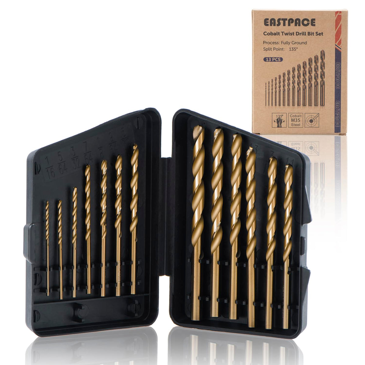 13Pcs M35 Cobalt Drill Bit Set, 1/16 inch-1/4 inch,Twist Jobber Drill Bit Kit for Stainless Steel, Hard Metal and Wood Plastic with Indexed Case
