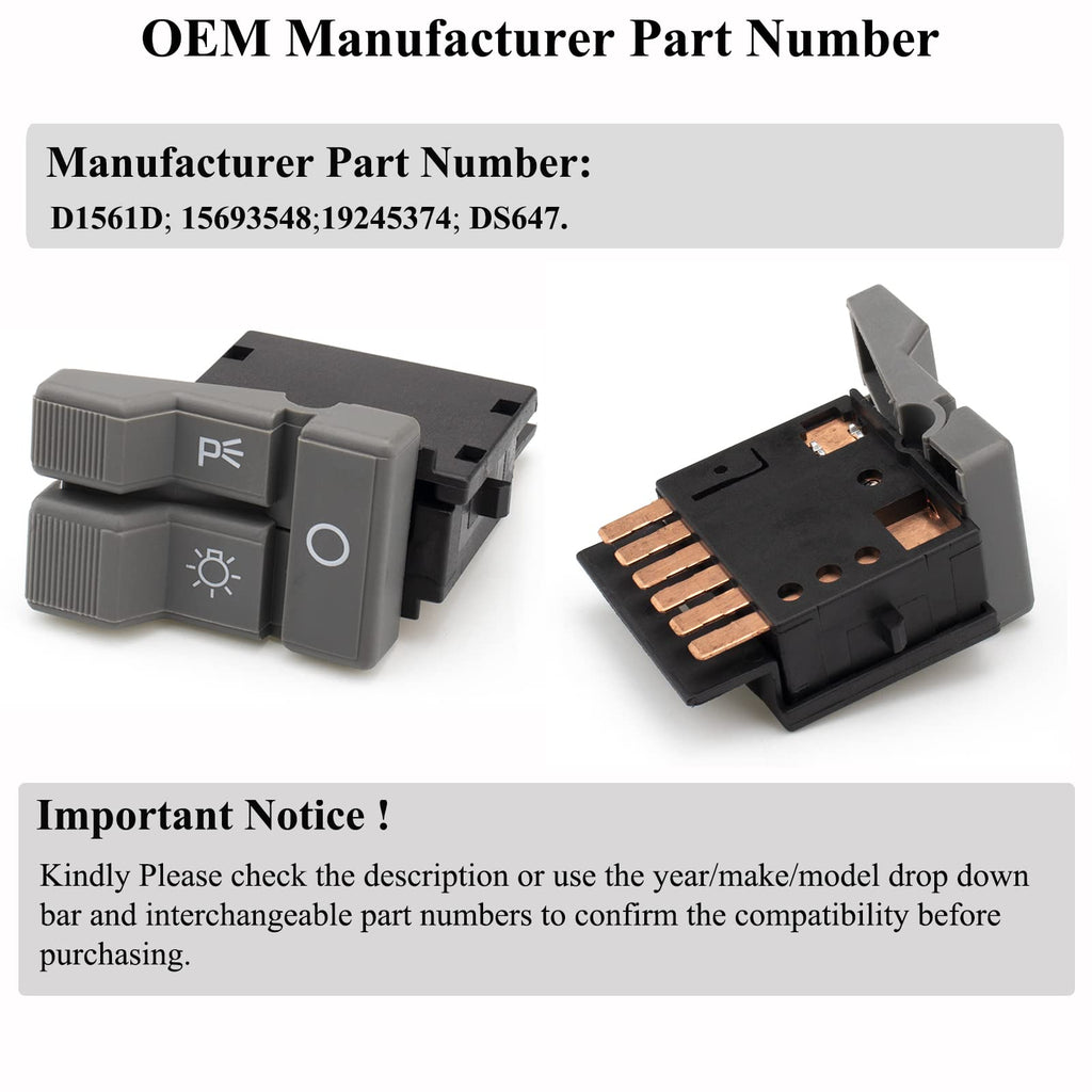 HOPUT D1561D 15693548 19245374 DS647 Headlamp Headlight Switch, Pack of 1