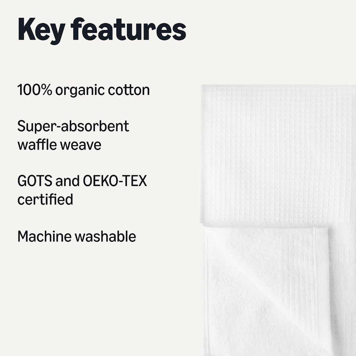 Organic Cotton Waffle Weave Kitchen Dish Towels, Ultra Absorbent, Quick Drying, Lint-Free, 15 x 25 inches, 6-Pack