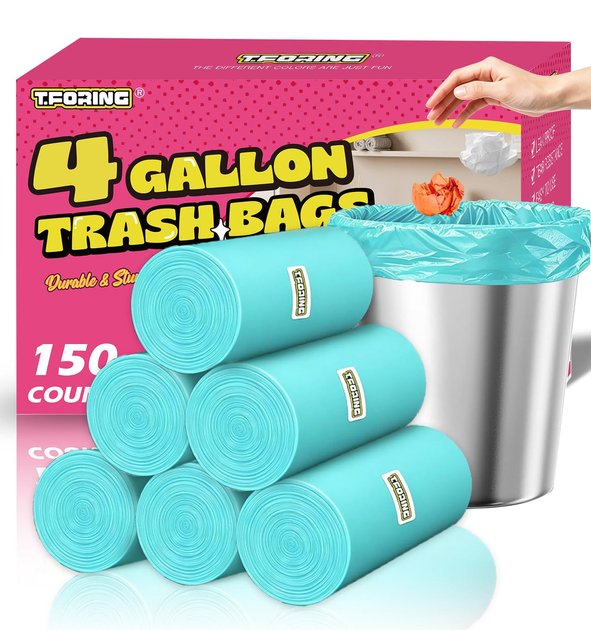 Small Trash Bags 4 Gallon, 0.86 Mil, Unscented, Blue, 150 Count