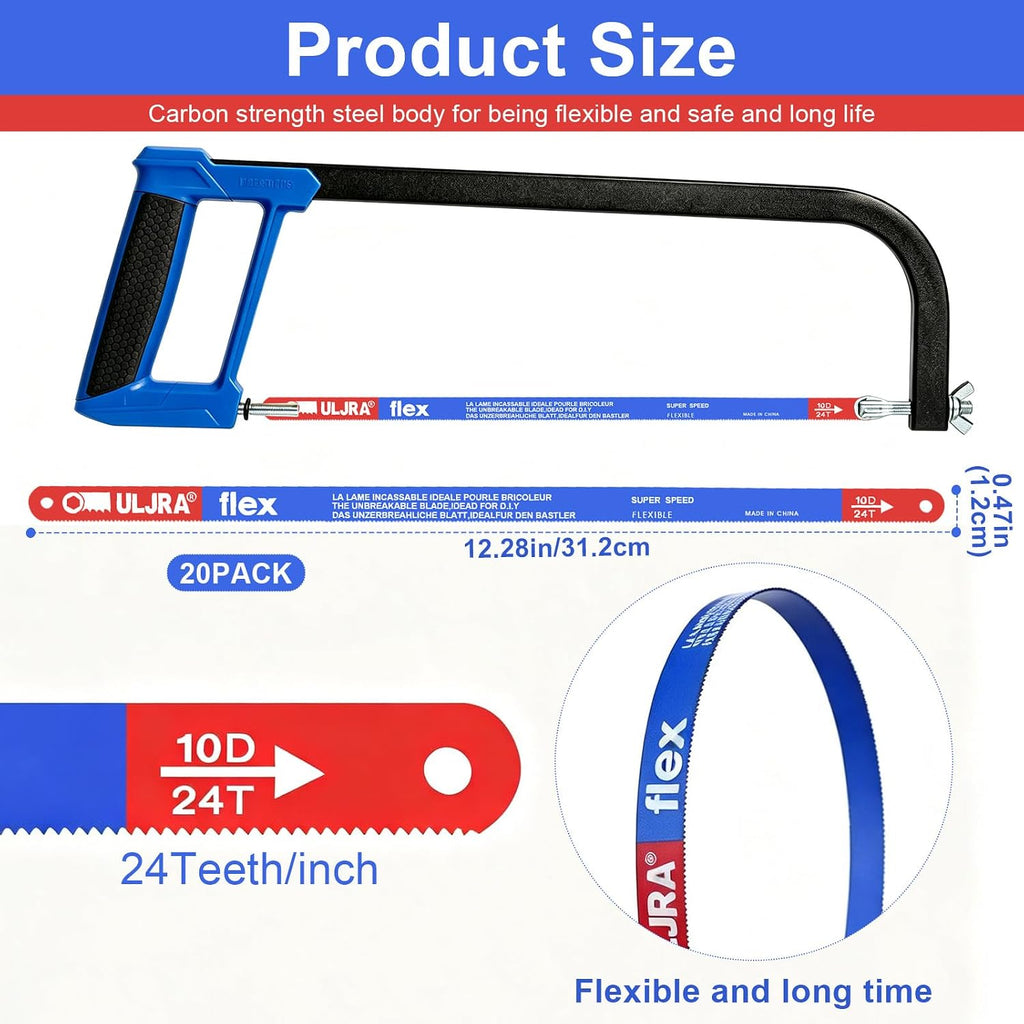 20 Pack12 Inch High Speed 24 TPI Hacksaw Blades-Carbon Strength Steel