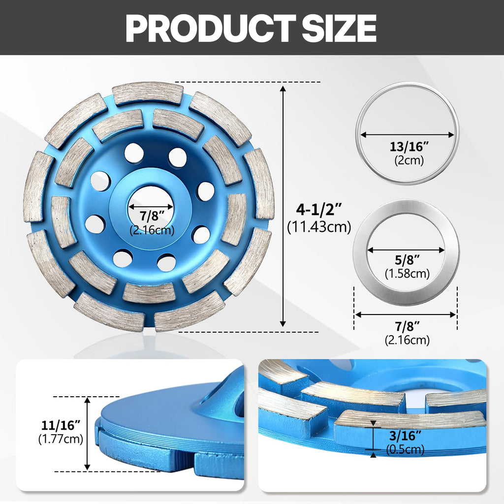 4 1/2" Concrete Grinding Wheel, Double Row Diamond Cup Wheel Angle Grinder