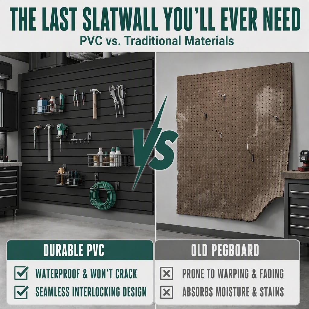 PVC Slatwall Panels, Garage Wall Storage, 4x8 ft Black 4-Pack