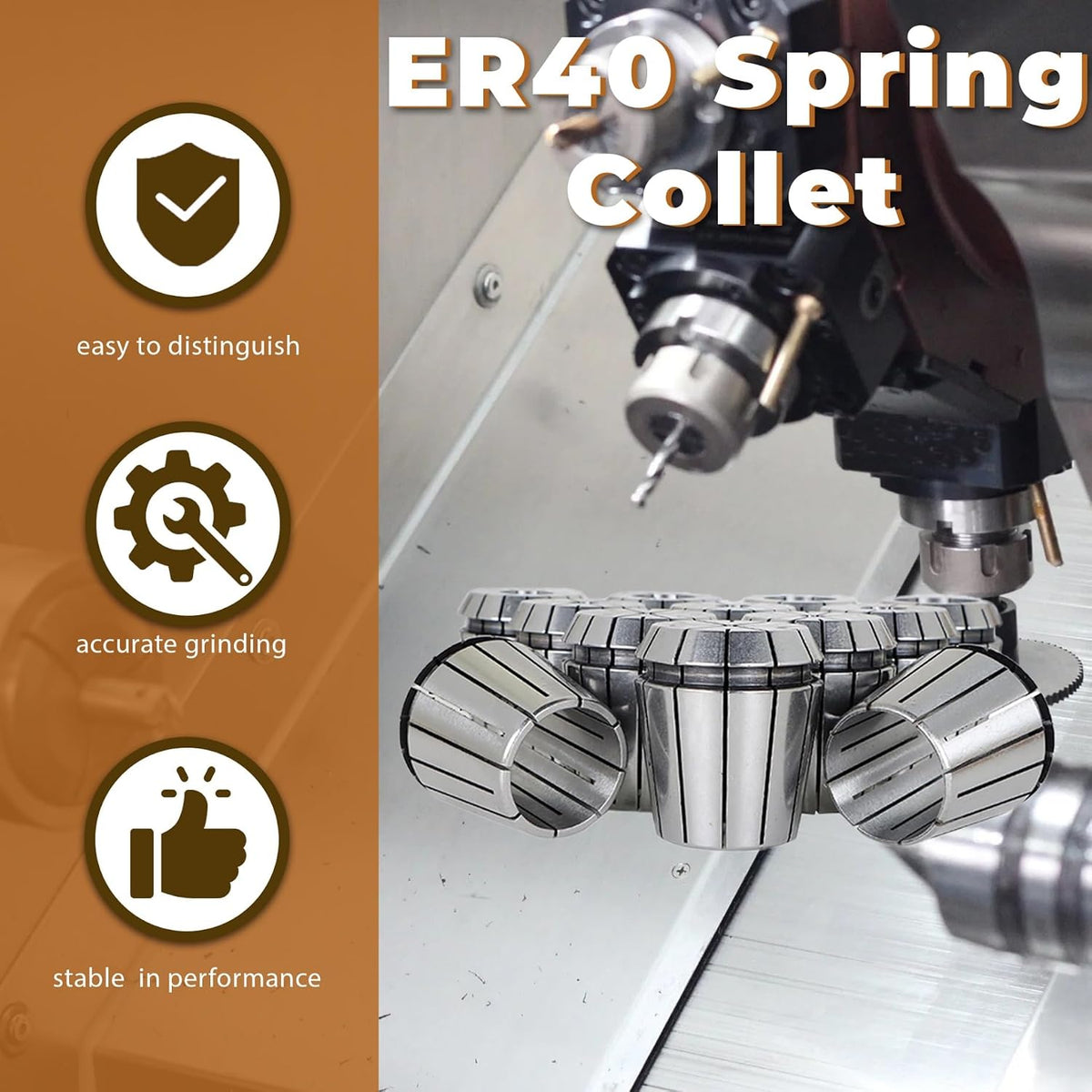 kimllier 12Pcs Carbon Steel ER40 Spring Collet Set 1/8-1-1/8 Inch