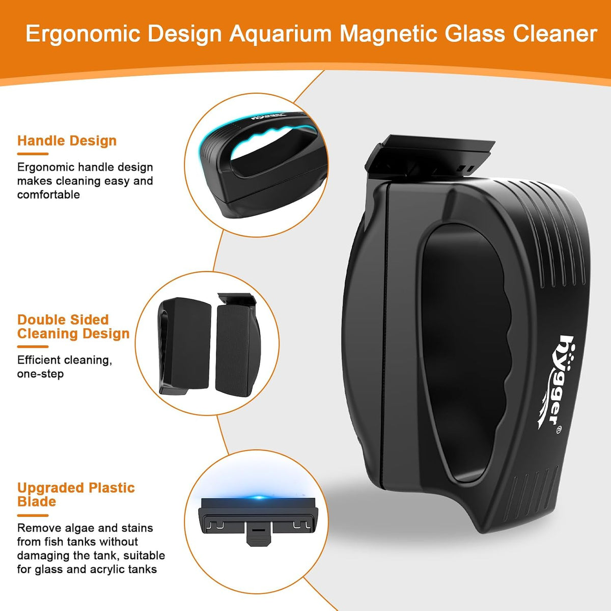 Magnetic Fish Tank Cleaner, Aquarium Glass Cleaner with Algae Scraper Blade, Floating Scrubber Brush Magnet Cleaning