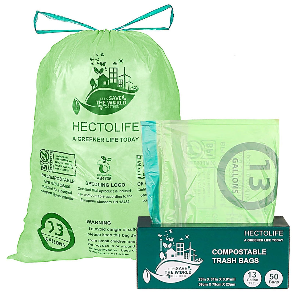 13 Gallon,50 Count Compostable Trash Bags with Home