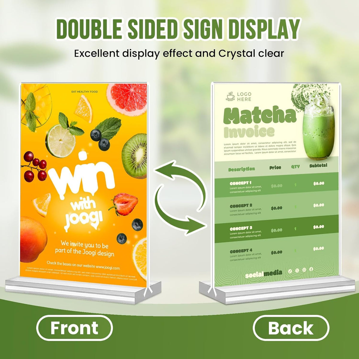 Acrylic Sign Holder 5x7, 25 Pack Clear Double Sided Table Menu Vertical Display, Plastic Flyer Display Stand, Paper