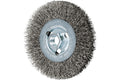 PFERD Crimped Wheel Brush, Stainless Steel Wire, 4-1/2" Diameter, 5/8-11 Thread, 0.014 Wire Size, 15/16" Trim Length, 1/2" Face Width, 12500 max RPM - Part 80354
